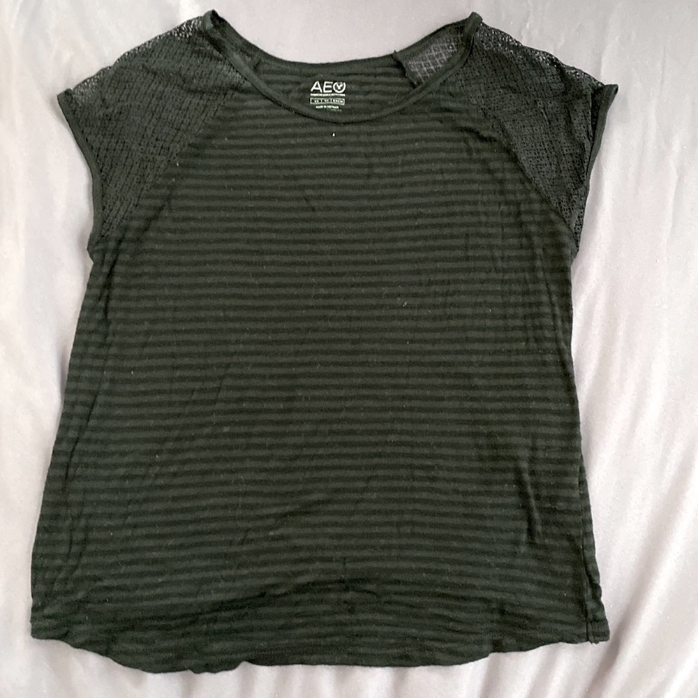 black lightly striped shirt